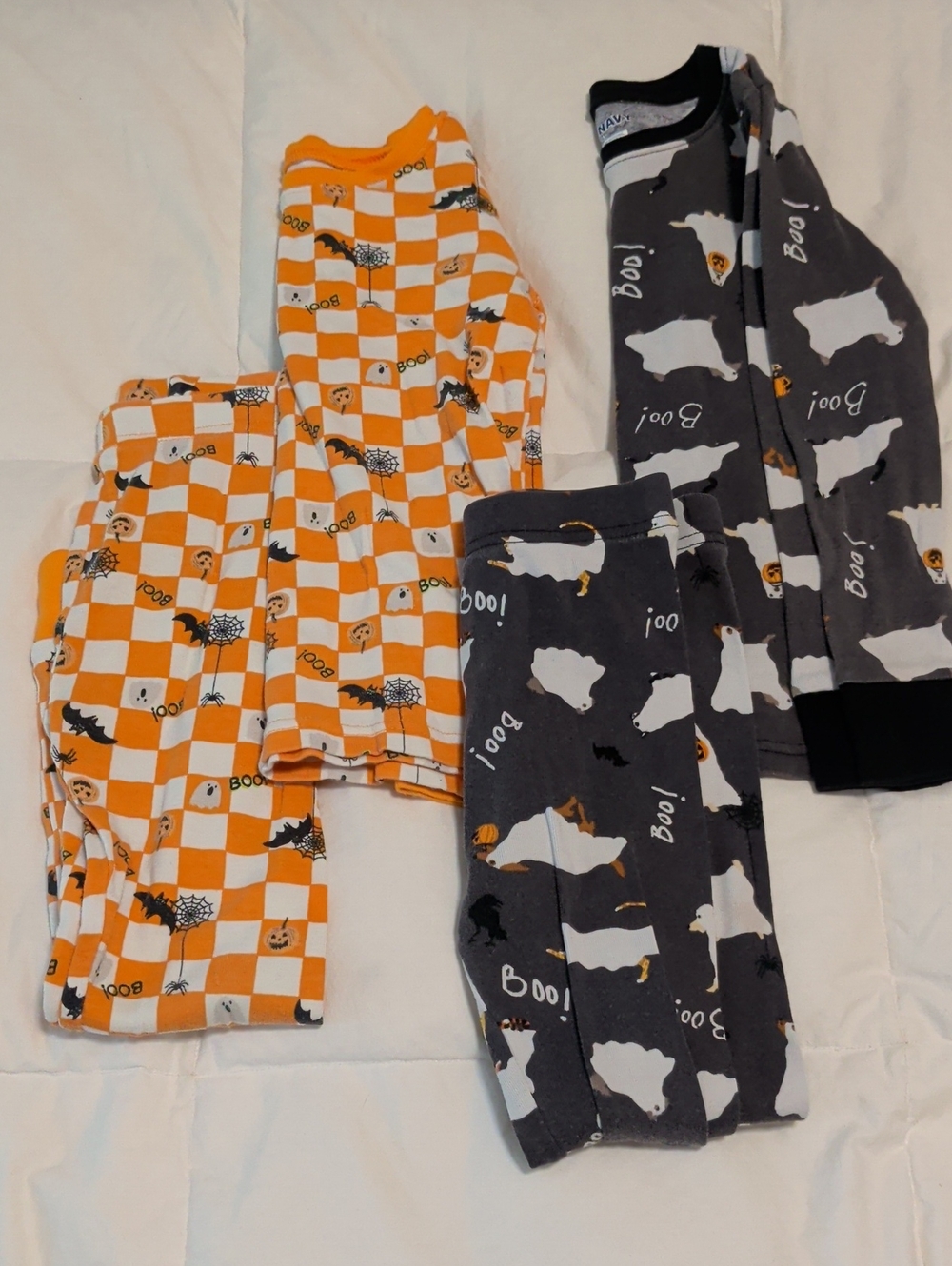 Kids Halloween Pajama Set - Orange Checker & Gray Ghosts